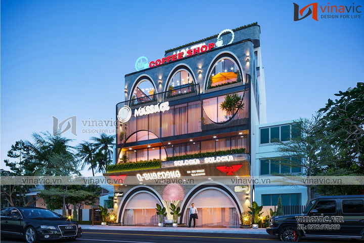 Thiết kế tổ hợp khách sạn nhà hàng cafe 7 tầng (12x28m) BT2330