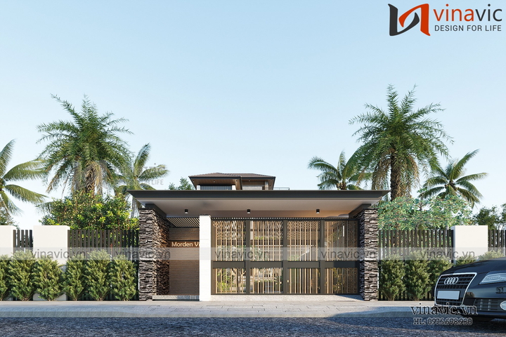 Thiết kế biệt thự mặt tiền 12m 3 tầng hiện đại có sân thượng rộng BT2336