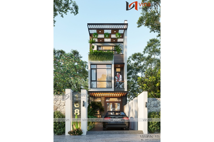 Mẫu nhà phố 4m hiện đại 3 tầng 4 phòng ngủ (4x22m) NP2337