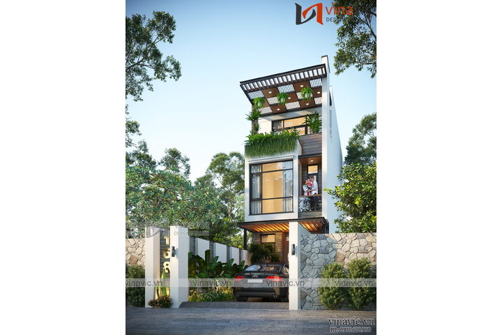 Mẫu nhà phố 4m hiện đại 3 tầng 4 phòng ngủ (4x22m) NP2337