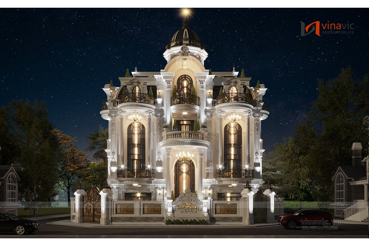 Thiết kế biệt thự 4 tầng tân cổ điển đẹp lô góc 144m2 (16x9m) BT2339