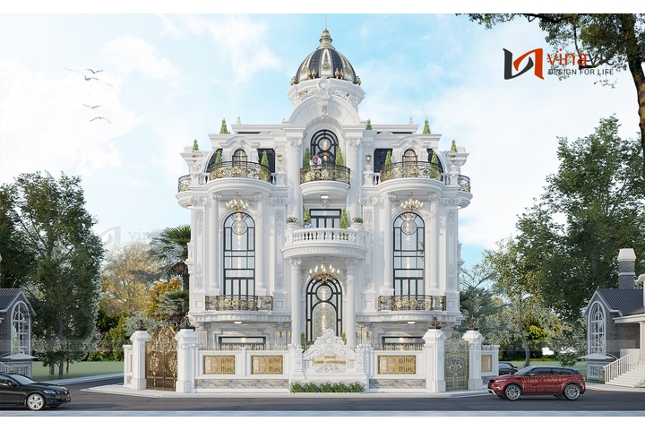 Thiết kế biệt thự 4 tầng tân cổ điển đẹp lô góc 144m2 (16x9m) BT2339