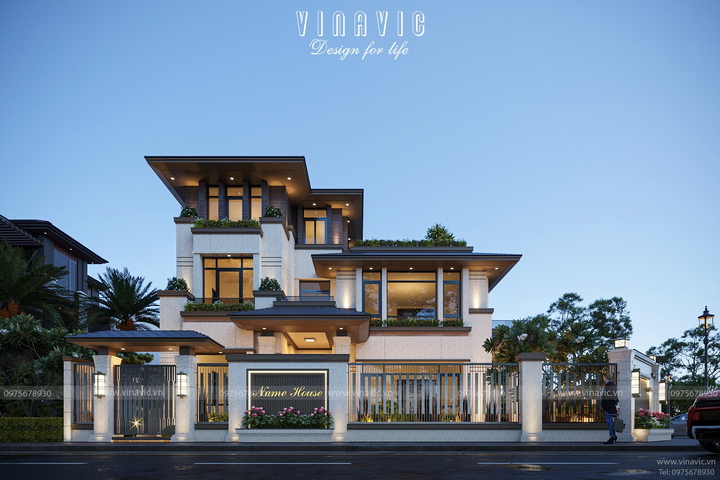 Thiết kế biệt thự sang trọng hiện đại 3 tầng 2 mặt tiền (16x17m) BT2340