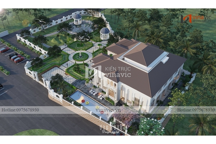 Mẫu thiết kế nhà Địa Trung Hải 2 tầng (25m x 28m) BT2218