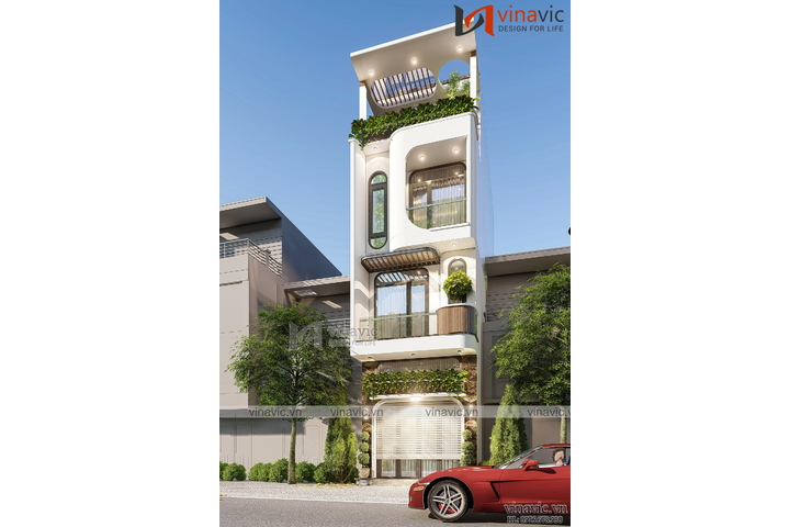 Mẫu nhà 4 tầng mặt tiền 4m sâu 14m có tum sân thượng đẹp NP2342