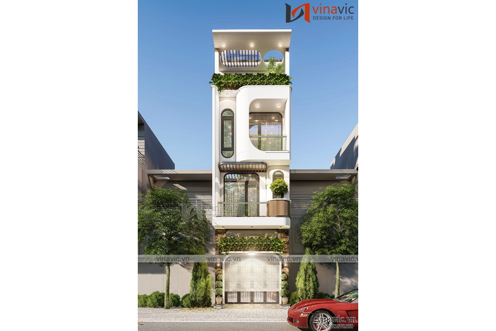 Mẫu nhà 4 tầng mặt tiền 4m sâu 14m có tum sân thượng đẹp NP2342