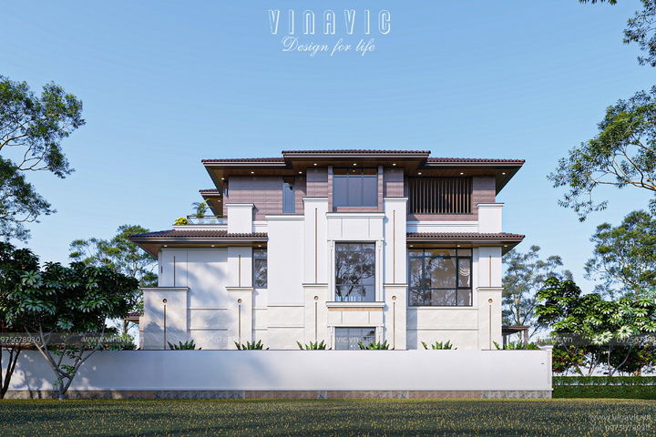 Mẫu biệt thự 250m2 mặt tiền 14m 3 tầng phong cách hiện đại BT2343