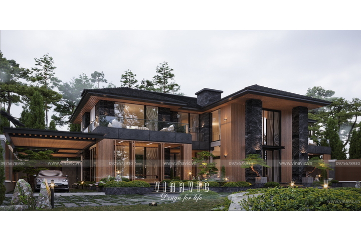 Thiết kế Villa 2 tầng hiện đại 5 phòng ngủ (21x14m) BT2348