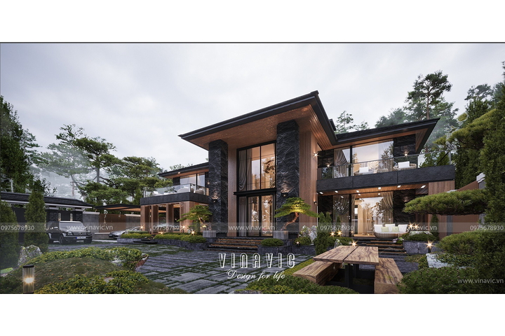 Thiết kế Villa 2 tầng hiện đại 5 phòng ngủ (21x14m) BT2348