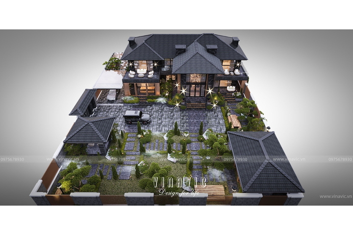 Thiết kế Villa 2 tầng hiện đại 5 phòng ngủ (21x14m) BT2348