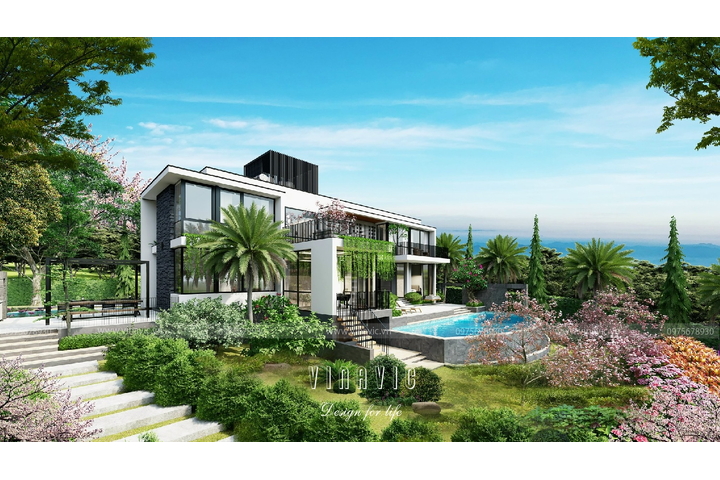 Mẫu thiết kế Villa hiện đại 3 tầng 1 bán hầm (23x11m) BT2347