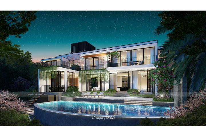 Mẫu thiết kế Villa hiện đại 3 tầng 1 bán hầm (23x11m) BT2347