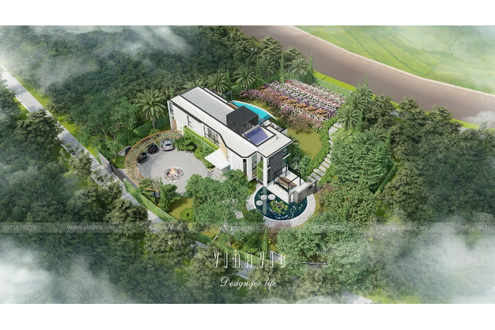 Mẫu thiết kế Villa hiện đại 3 tầng 1 bán hầm (23x11m) BT2347