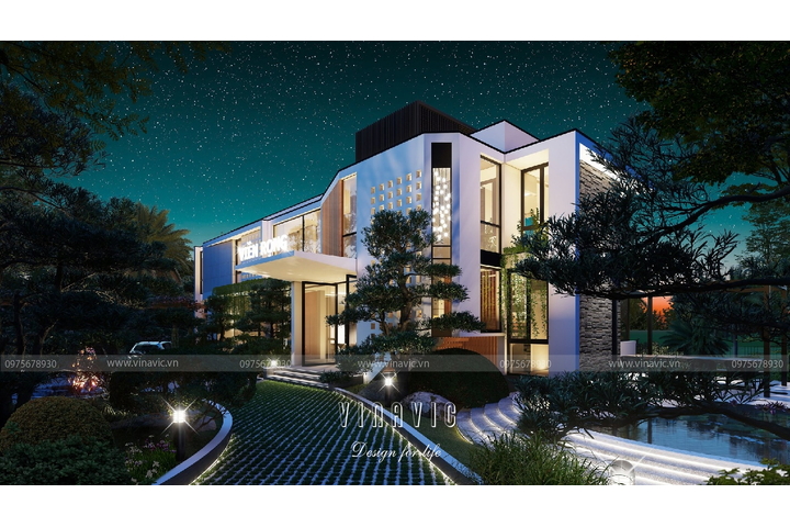 Mẫu thiết kế Villa hiện đại 3 tầng 1 bán hầm (23x11m) BT2347