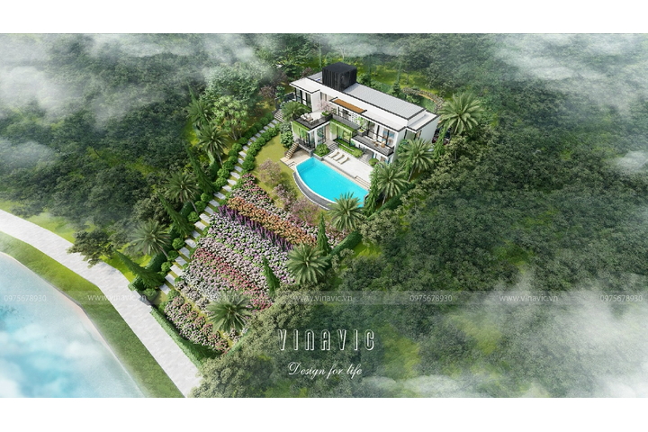 Mẫu thiết kế Villa hiện đại 3 tầng 1 bán hầm (23x11m) BT2347