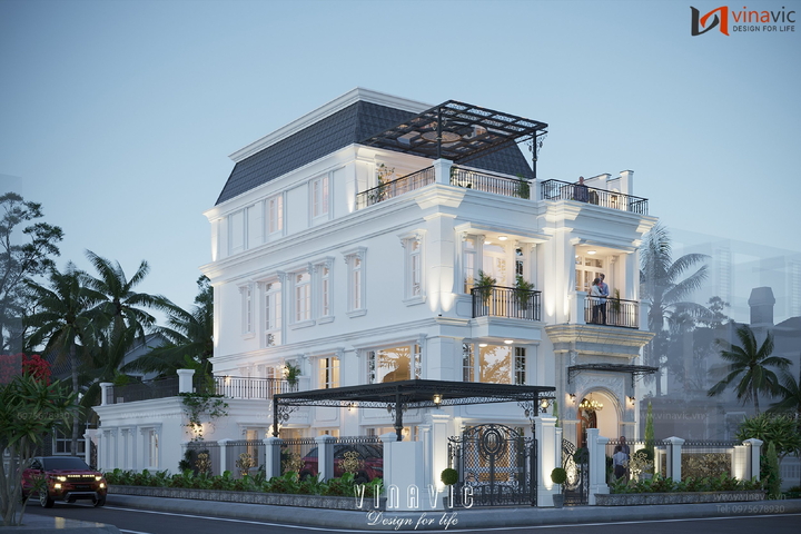 Mẫu biệt thự tân cổ điển mặt tiền 8m 3 tầng (8x16m) BT2349