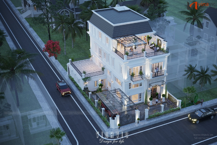 Mẫu biệt thự tân cổ điển mặt tiền 8m 3 tầng (8x16m) BT2349