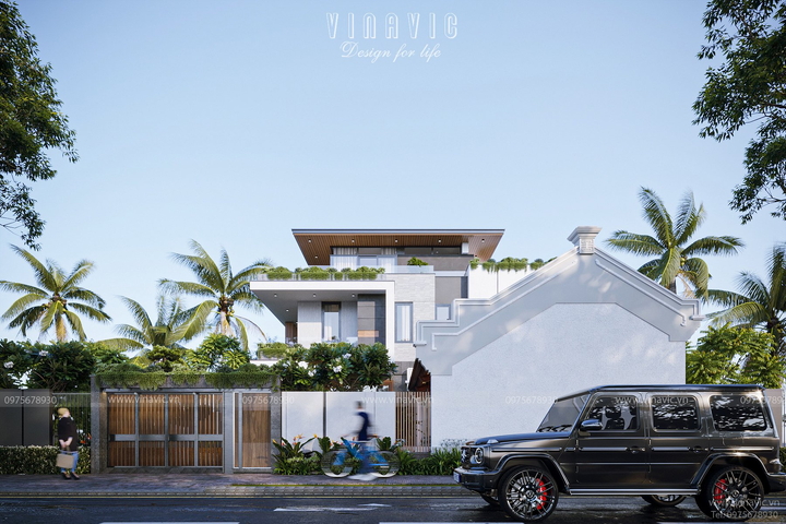 Mẫu biệt thự mặt tiền 13m x 9m thiết kế hiện đại 3 tầng BT2354