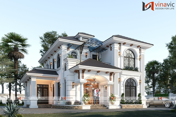 Mẫu biệt thự vuông 2 tầng tân cổ điển (13x13m) 169m2 BT2352