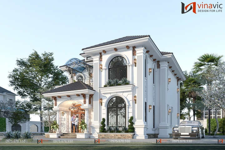 Mẫu biệt thự vuông 2 tầng tân cổ điển (13x13m) 169m2 BT2352