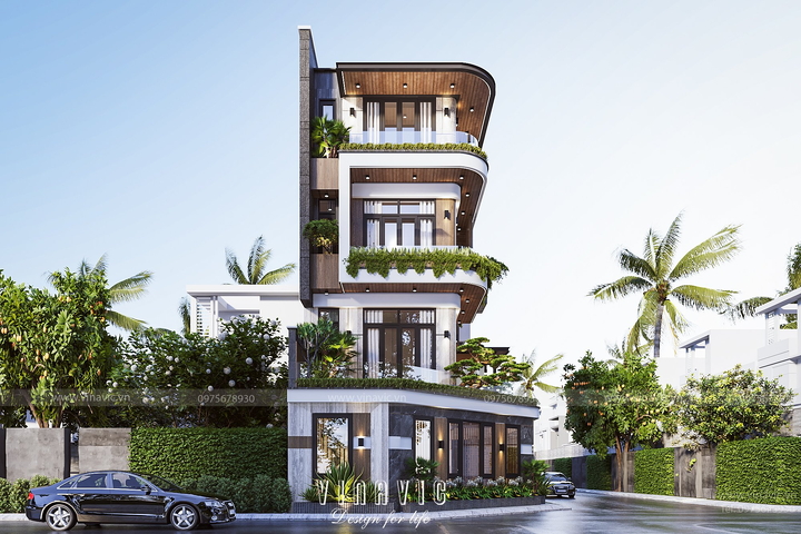 Mẫu thiết kế nhà mặt tiền 8m sâu 10m 4 tầng hiện đại BT2350