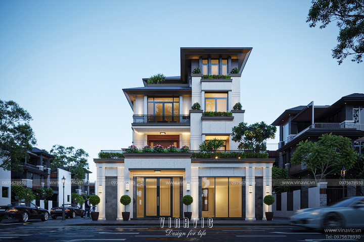 Mẫu thiết kế biệt thự 300m2 4 tầng hiện đại (12x25m) BT2356