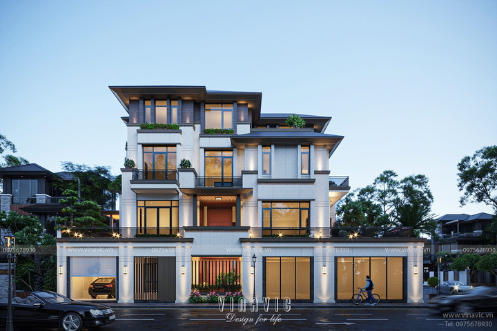 Mẫu thiết kế biệt thự 300m2 4 tầng hiện đại (12x25m) BT2356