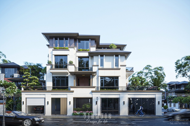 Mẫu thiết kế biệt thự 300m2 4 tầng hiện đại (12x25m) BT2356