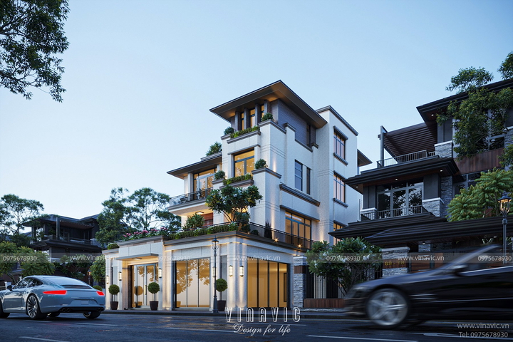 Mẫu thiết kế biệt thự 300m2 4 tầng hiện đại (12x25m) BT2356