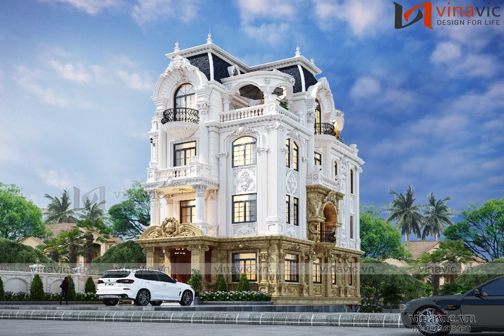Mẫu biệt thự 4 tầng tân cổ điển mặt tiền 7m sâu 14m BT2358