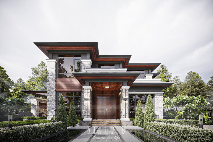 Mẫu biệt thự sân vườn 2 tầng hiện đại 150m2 (15m x 10m) BT2361