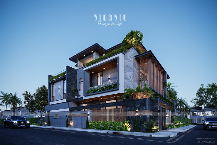 Thiết kế biệt thự 3 tầng 4 phòng ngủ hiện đại 16m x 9m BT2362