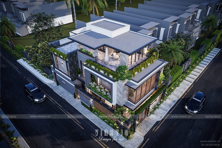Thiết kế biệt thự 3 tầng 4 phòng ngủ hiện đại 16m x 9m BT2362