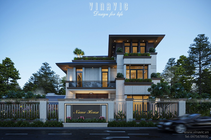 Mẫu thiết kế biệt thự sân vườn hiện đại 3 tầng 220m2 BT2364