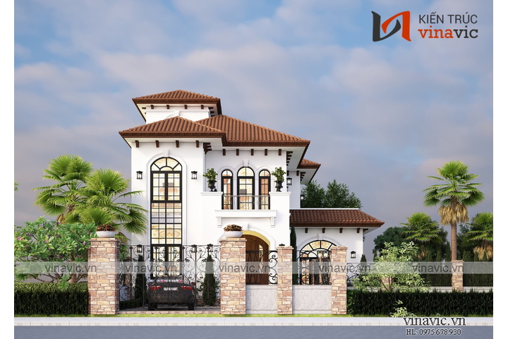 Mẫu biệt thự vuông 2 tầng địa trung hải (12x12m) 144m2 BT2365