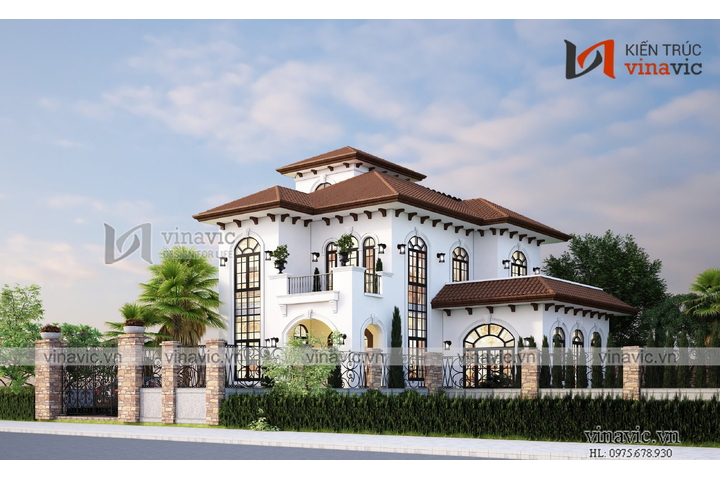 Mẫu biệt thự vuông 2 tầng địa trung hải (12x12m) 144m2 BT2365