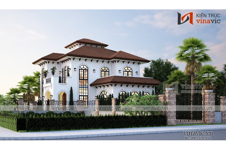 Mẫu biệt thự vuông 2 tầng địa trung hải (12x12m) 144m2 BT2365