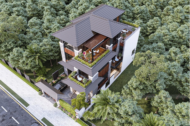 Mẫu biệt thự hiện đại 160m2 (10x16m) 3 tầng mái nhật BT2291