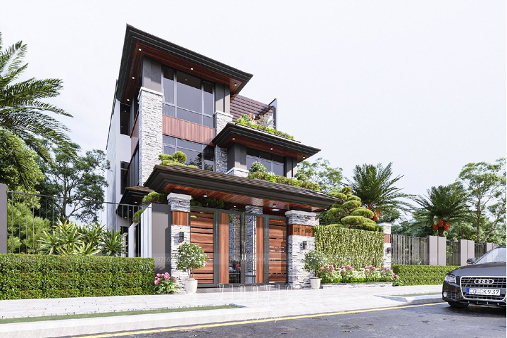 Mẫu biệt thự hiện đại 160m2 (10x16m) 3 tầng mái nhật BT2291