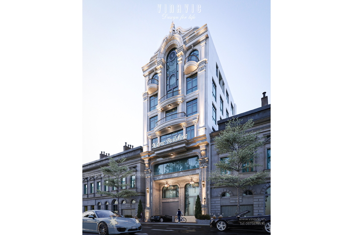 Mẫu thiết kế nhà ở kết hợp kinh doanh 6 tầng Tân Cổ Điển 300m2 BT2370