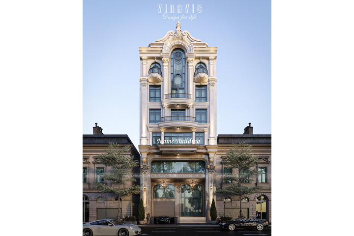 Mẫu thiết kế nhà ở kết hợp kinh doanh 6 tầng Tân Cổ Điển 300m2 BT2370