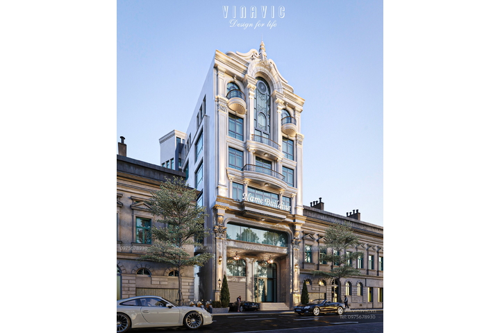 Mẫu thiết kế nhà ở kết hợp kinh doanh 6 tầng Tân Cổ Điển 300m2 BT2370