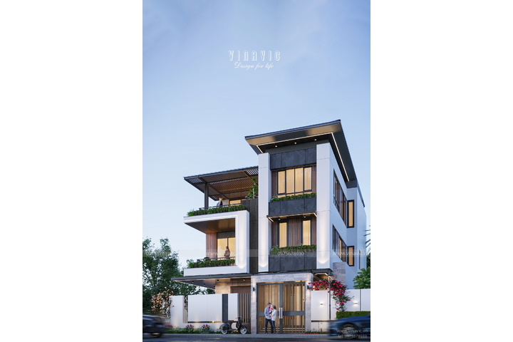 Mẫu biệt thự 3 tầng hiện đại 180m2 mặt tiền 12m sâu 15m BT2372