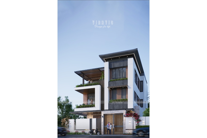 Mẫu biệt thự 3 tầng hiện đại 180m2 mặt tiền 12m sâu 15m BT2372