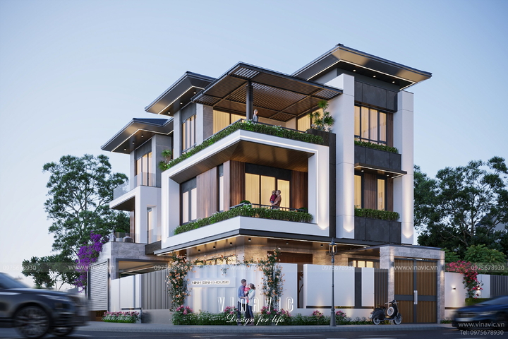 Mẫu biệt thự 3 tầng hiện đại 180m2 mặt tiền 12m sâu 15m BT2372