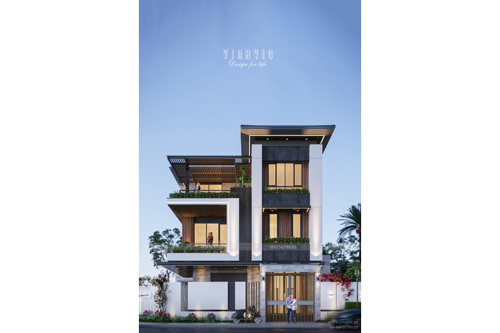 Mẫu biệt thự 3 tầng hiện đại 180m2 mặt tiền 12m sâu 15m BT2372