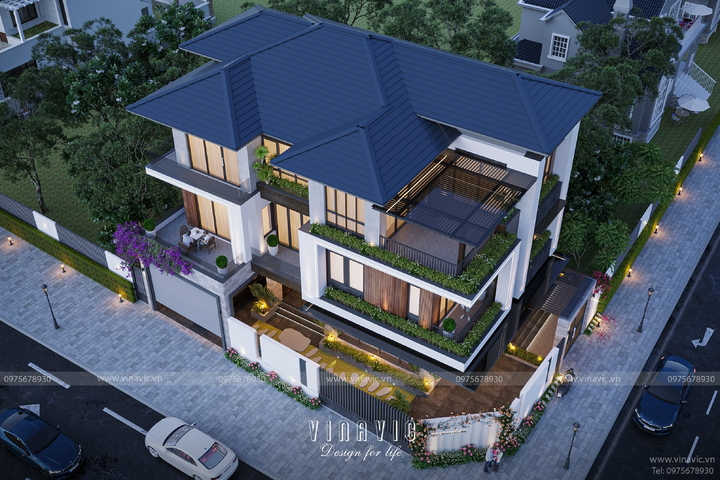 Mẫu biệt thự 3 tầng hiện đại 180m2 mặt tiền 12m sâu 15m BT2372