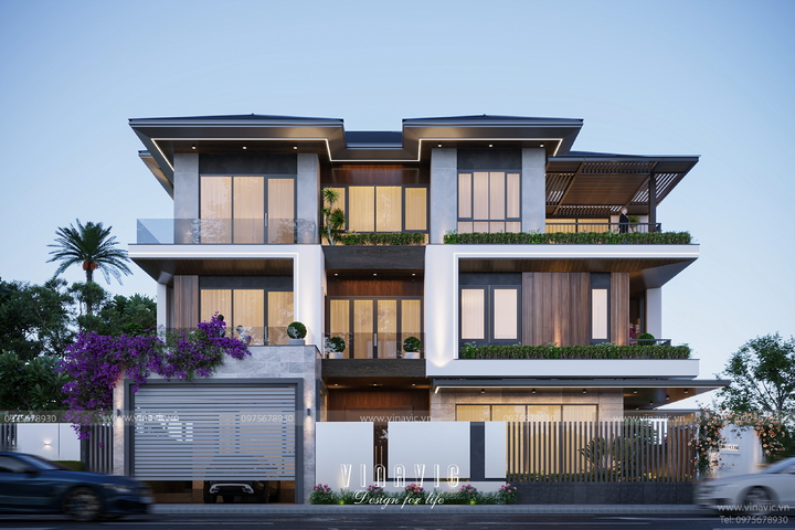 Mẫu biệt thự 3 tầng hiện đại 180m2 mặt tiền 12m sâu 15m BT2372