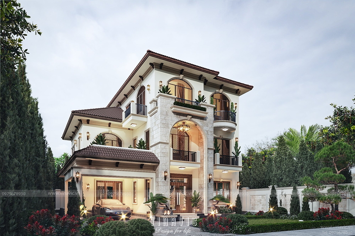 Biệt thự 3 tầng phong cách Địa Trung Hải rộng 15m sâu 11m 165m2 BT2373