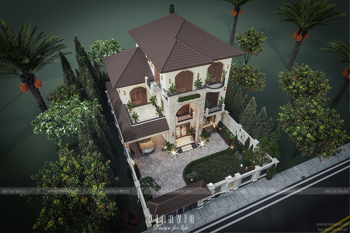 Biệt thự 3 tầng phong cách Địa Trung Hải rộng 15m sâu 11m 165m2 BT2373